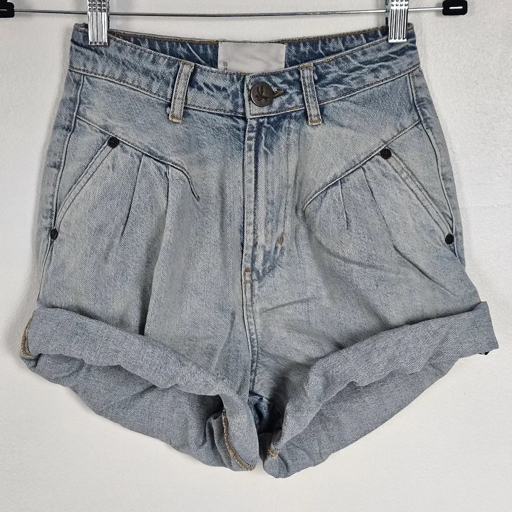 One Teaspoon Kansas Denim Shorts Light Wash Cuffed High Rise Size 22‎ NWT